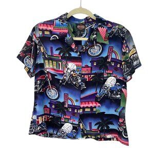 Harley Davidson x Tori Richard Vintage Womens Aloha Shirt Hawaiian Button Front